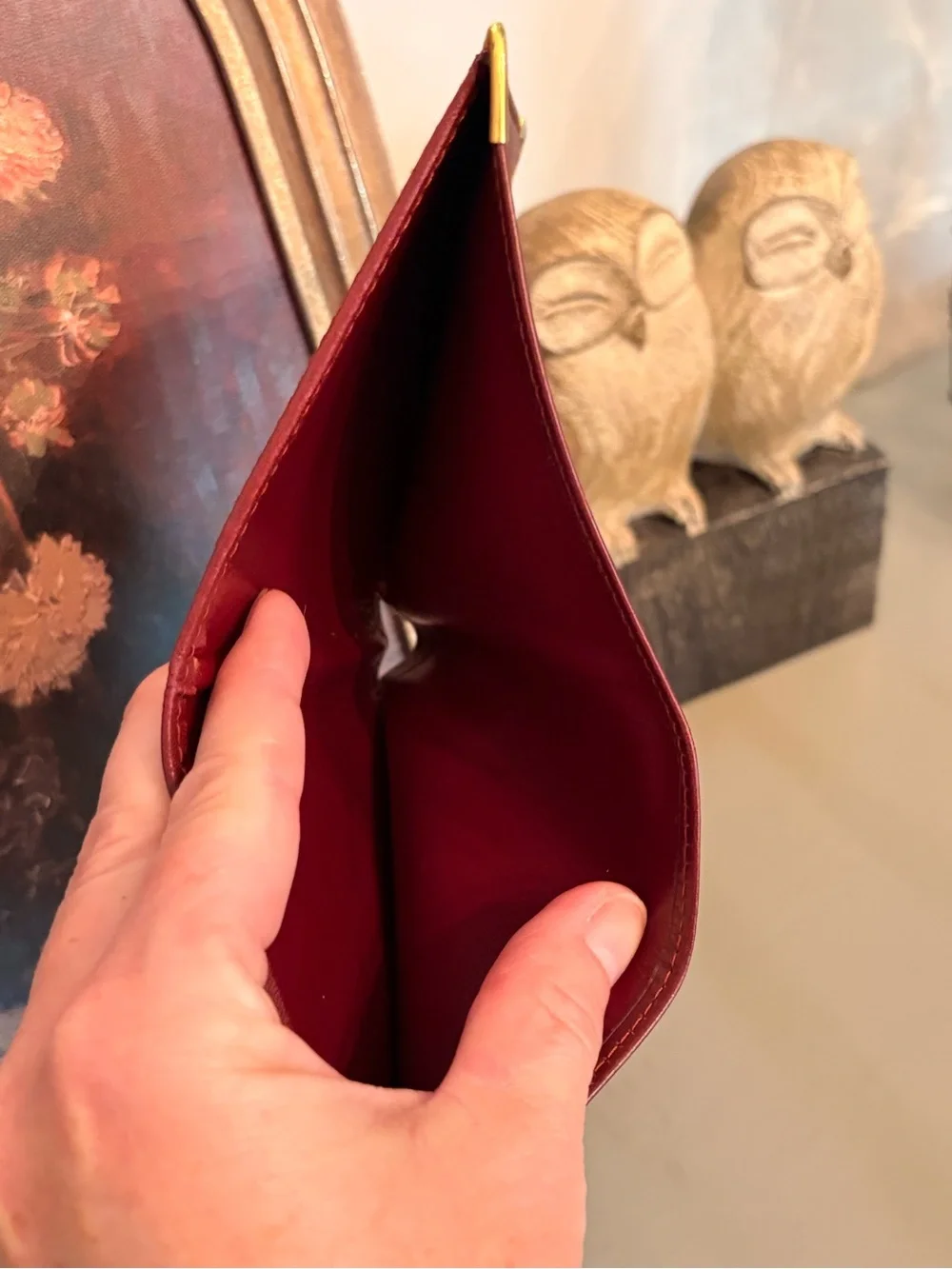 Cartier Burgundy Leather Men's Wallet with Gold Corner Accents